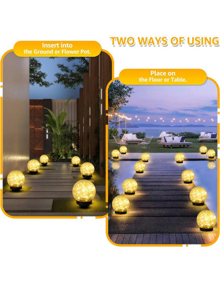 Juego de 2 luces solares de jardín ASOMST vidrio agrietado