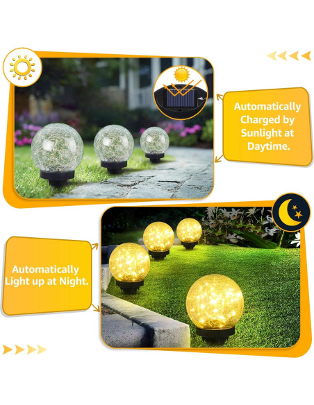 Juego de 2 luces solares de jardín ASOMST vidrio agrietado