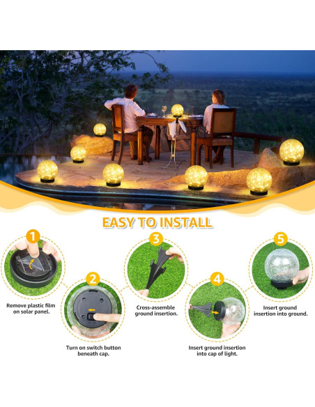 Juego de 2 luces solares de jardín ASOMST vidrio agrietado