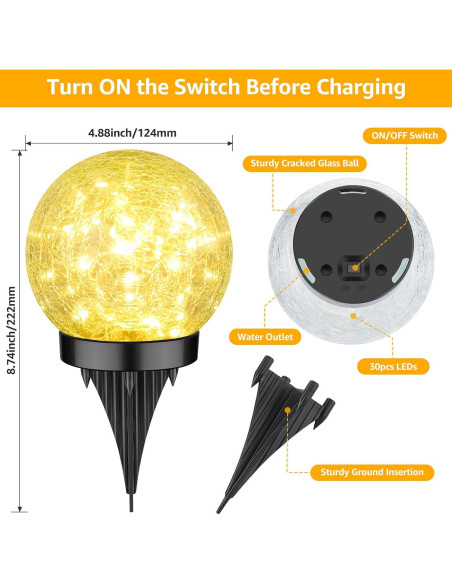 Juego de 2 luces solares de jardín ASOMST vidrio agrietado
