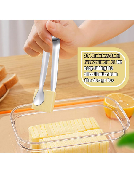 Cortador de Mantequilla Hermético Leqi 0.45L con Pinzas Acero Inoxidable