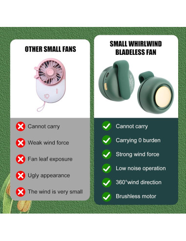 Ventilador Eléctrico Mini Sin Aspas Enterlent Verde 3 Velocidades