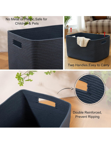 Cesta de Almacenamiento OIAHOMY 75L Algodón Azul 55.88x43.18x30.48cm