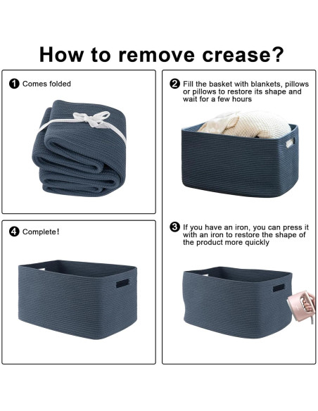 Cesta de Almacenamiento OIAHOMY 75L Algodón Azul 55.88x43.18x30.48cm