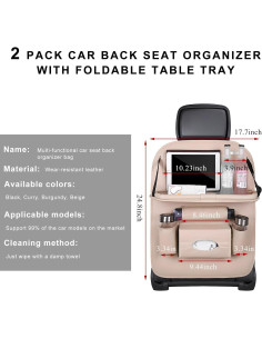Organizador de Asiento Trasero de Coche FSTURIOS 2 PCS Beige 2