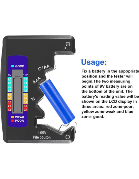 2PACK Probador de Baterías UMLIFE BT-886 1.5V y 9V