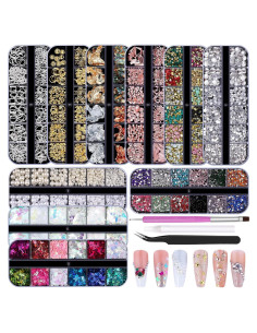 Kit de Arte de Uñas Kikonoke - 10 Cajas con 12 Colores de Gemas