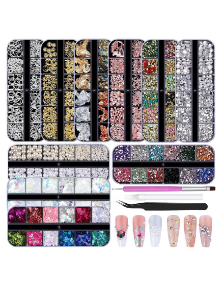 Kit de Arte de Uñas Kikonoke - 10 Cajas con 12 Colores de Gemas