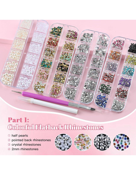 Kit de Arte de Uñas Kikonoke - 10 Cajas con 12 Colores de Gemas