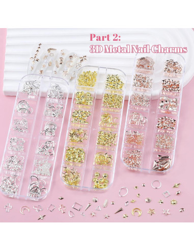 Kit de Arte de Uñas Kikonoke - 10 Cajas con 12 Colores de Gemas