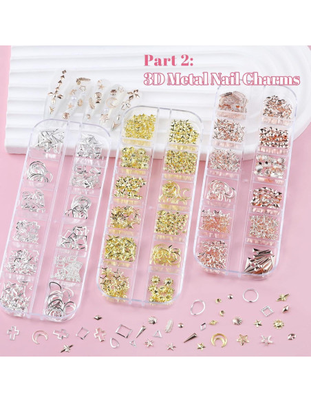 Kit de Arte de Uñas Kikonoke - 10 Cajas con 12 Colores de Gemas