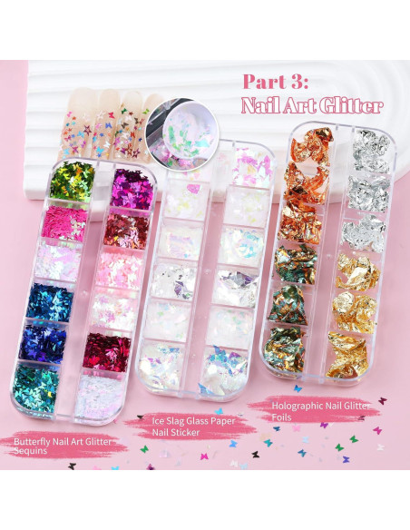 Kit de Arte de Uñas Kikonoke - 10 Cajas con 12 Colores de Gemas