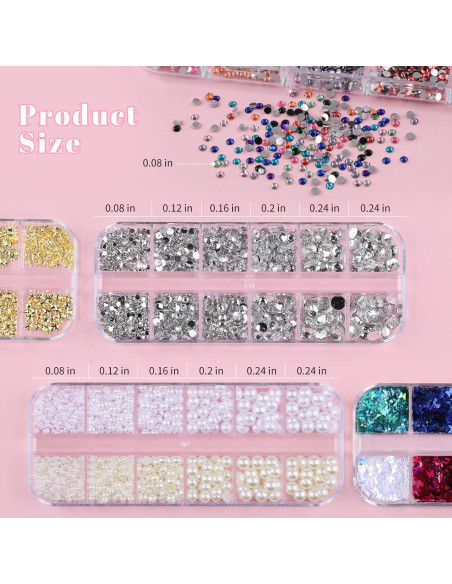 Kit de Arte de Uñas Kikonoke - 10 Cajas con 12 Colores de Gemas