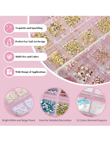 Kit de Arte de Uñas Kikonoke - 10 Cajas con 12 Colores de Gemas