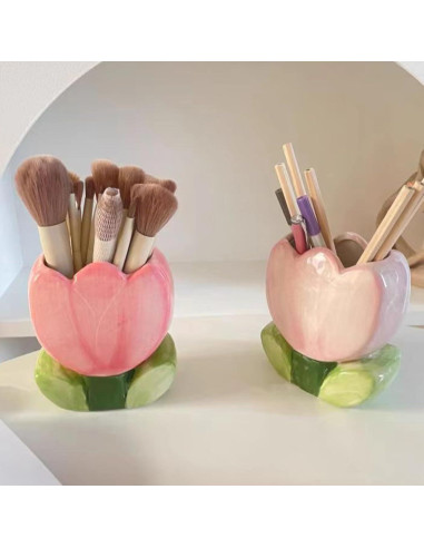 Soporte para bolígrafos y brochas Busnos rosa cerámica