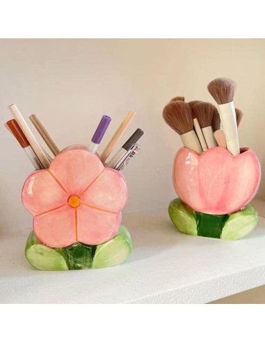 Soporte para bolígrafos y brochas Busnos rosa cerámica