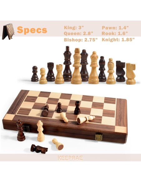 Juego de Ajedrez Magnético de Madera 40x20cm KEEPRAE Plegable