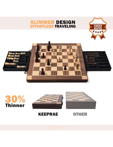 Juego de Ajedrez Magnético de Madera 40x20cm KEEPRAE Plegable
