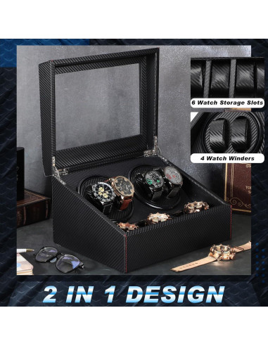 Enrollador de Relojes Automáticos Landical 4 Rotadores 6 Compartimentos