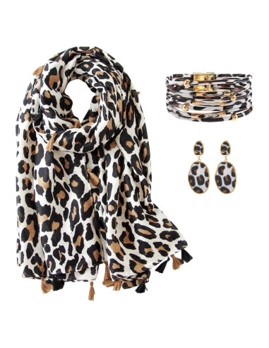 Bufanda Boho para Mujeres con Pulsera y Pendientes - Estilo A Beige