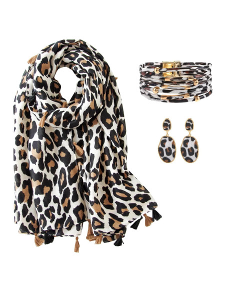 Bufanda Boho para Mujeres con Pulsera y Pendientes - Estilo A Beige