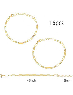 Paquete de 16 Pulseras de Encanto KEIAOUE de Acero Inoxidable Oro 2
