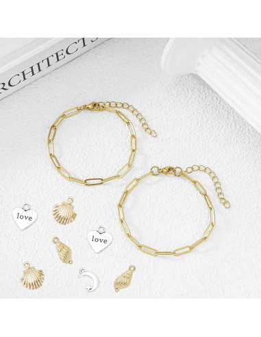 Paquete de 16 Pulseras de Encanto KEIAOUE de Acero Inoxidable Oro