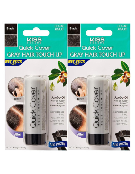 Kiss Retoque Rápido Tinte para Cabello Gris Stick Húmedo 2 Unidades Negro