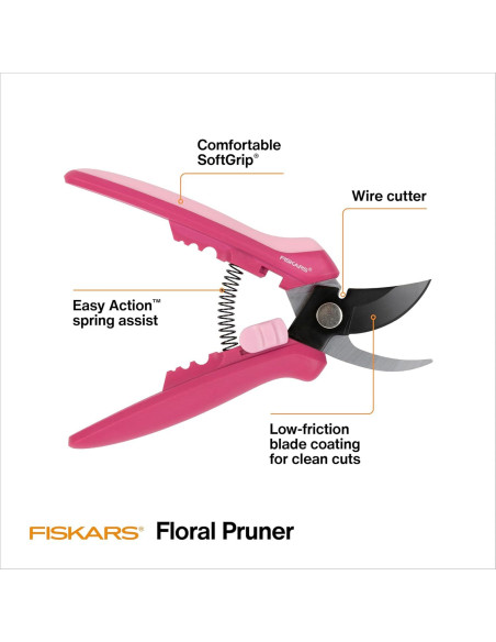 Tijeras de Podar Fiskars 1074380 - Bypass 1.27 cm Rosa Pétalo