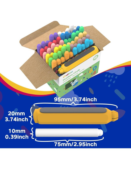 Tiza Sin Polvo ChalKaa 60 Piezas Multicolor para Niños