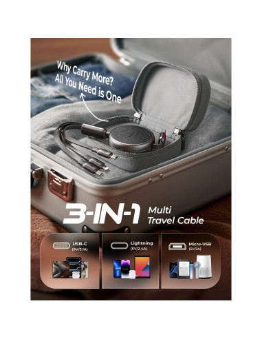 Cable de Carga Múltiple Retráctil LISEN 3 en 1 USB-C/iP/Micro