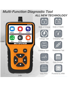 Probador de Batería MOTOPOWER MP0515A 12V con Pantalla LCD 2