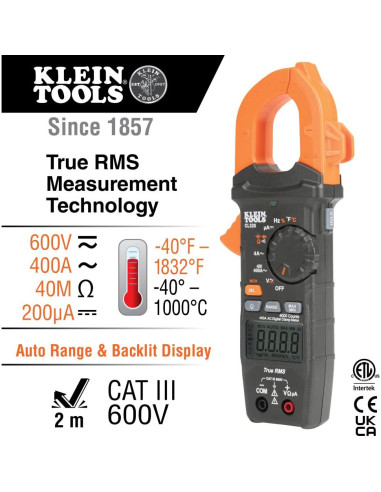 Medidor de Pinza Klein Tools CL320 TRMS 400A AC/DC