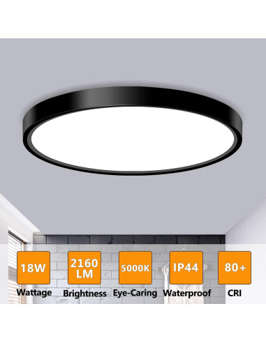 Luz de Techo LED 18W 5000K Negra 23cm CHARYJOD