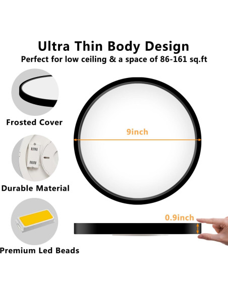 Luz de Techo LED 18W 5000K Negra 23cm CHARYJOD