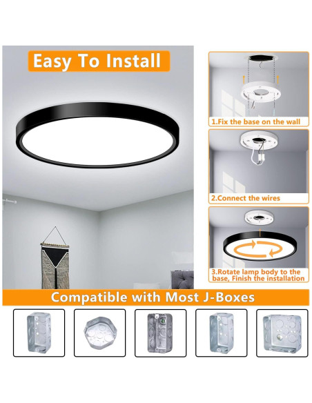 Luz de Techo LED 18W 5000K Negra 23cm CHARYJOD