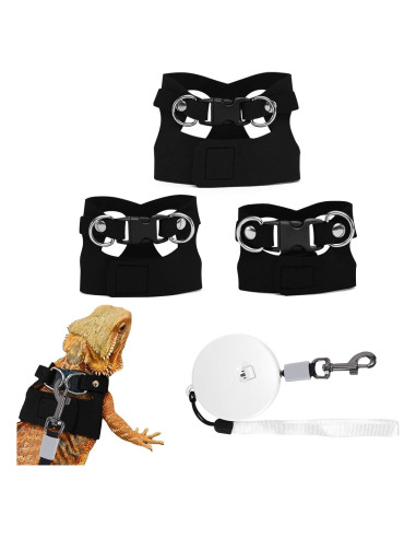 Juego de Arnés y Correa Retráctil VOXGET para Reptiles - Negro