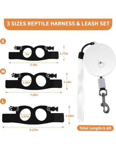 Juego de Arnés y Correa Retráctil VOXGET para Reptiles - Negro