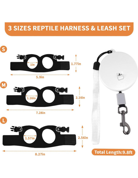 Juego de Arnés y Correa Retráctil VOXGET para Reptiles - Negro