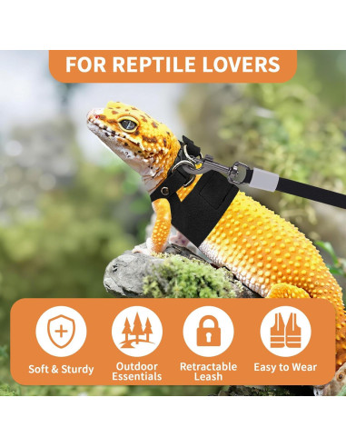 Juego de Arnés y Correa Retráctil VOXGET para Reptiles - Negro