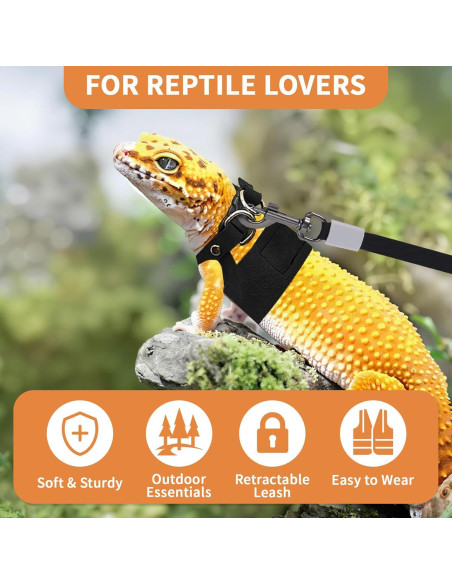 Juego de Arnés y Correa Retráctil VOXGET para Reptiles - Negro