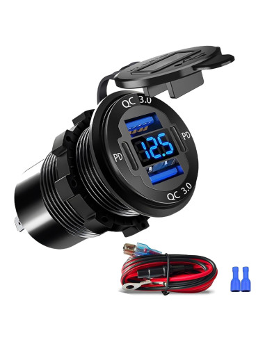Cargador USB 12V HCGZHEN 4 Puertos con Voltímetro LED