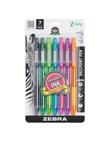 Bolígrafo retráctil Zebra Pen Z-Grip, 1.0mm, 7 colores surtidos