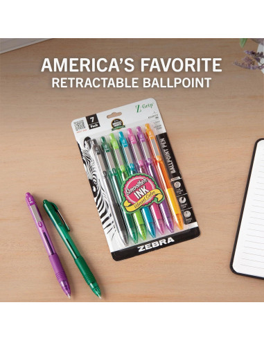 Bolígrafo retráctil Zebra Pen Z-Grip, 1.0mm, 7 colores surtidos