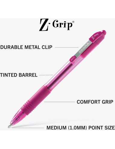Bolígrafo retráctil Zebra Pen Z-Grip, 1.0mm, 7 colores surtidos