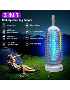 Trampa de Insectos Eléctrica ZECHUAN 4000mAh Gris para Jardín 2