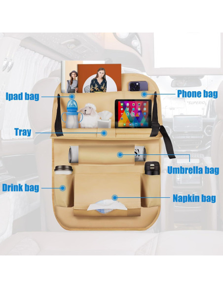 Organizador de Asiento Trasero de Coche TooCust 2 Paquetes Beige