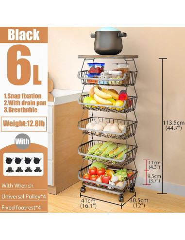 Carro de Almacenamiento MURRI&MURRDI 6 Niveles con Tapa de Madera