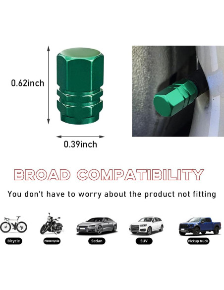 12 Tapones de Válvula de Neumático Ohleats Aluminio Verde