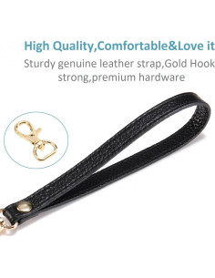 Correa de Muñeca de Cuero Genuino Negra para Cartera y Teléfono 2